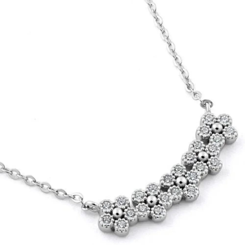 Sterling Silver Flowers CZ Adjustable Necklace New